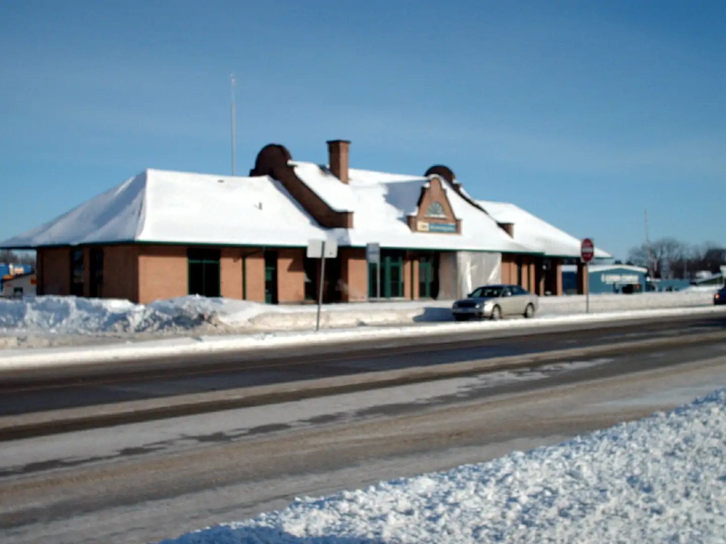 Historic Detroit Lakes Amtrak Depot in winter — Becker County, Minnesota